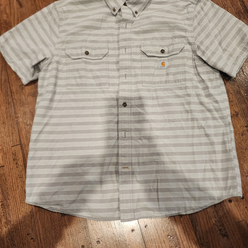 Carhartt Men's Gray Striped Shirt And Green Long Sleeve